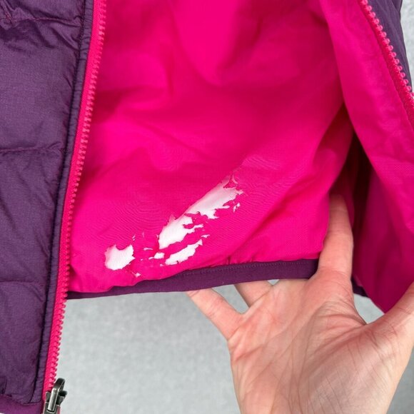 The North Face Girls 550 Fill Vest Size L Pink Purple Reversible Down Puffer - Picture 7 of 14